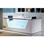 Eago 71" Acrylic Whirlpool Tub for Free Standing Installation with Rear Center Drain, Glass Front Panel White